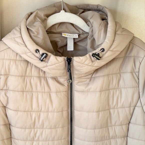 Zella City Dweller Longline Primaloft Quilted Cream Puffer Hooded Coat Jacket L - Picture 4 of 12
